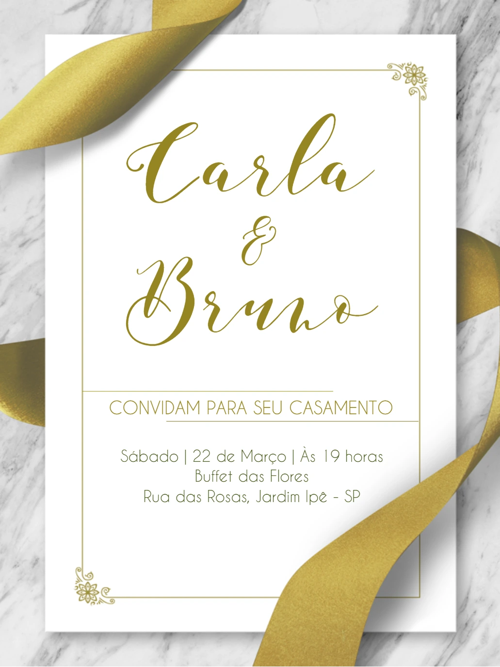 Convite de Casamento Elegante Dourado para Editar Online