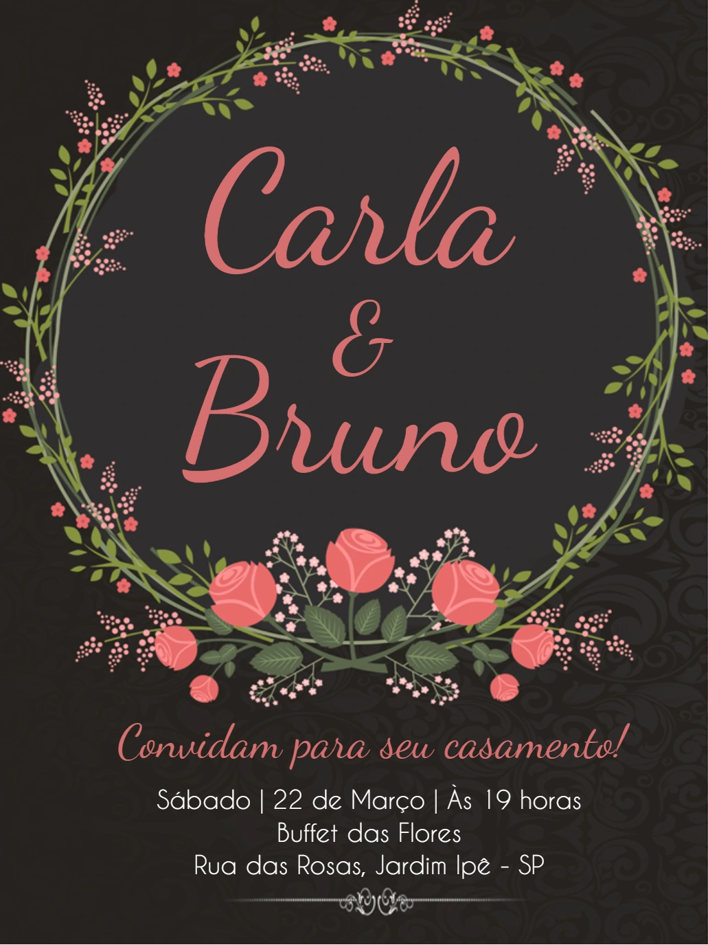 Convite de Casamento Floral Rústico para Editar Online