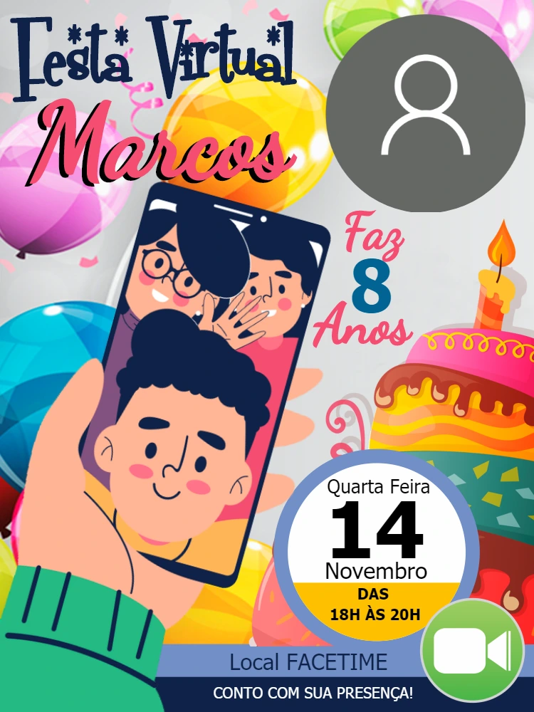 Convite de Aniversário Virtual Colorido com Foto para Editar