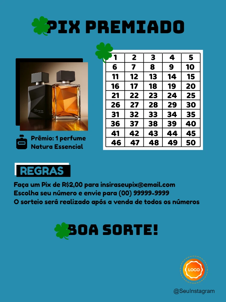 Arte para Rifa Pix Premiado com Números para Editar Online