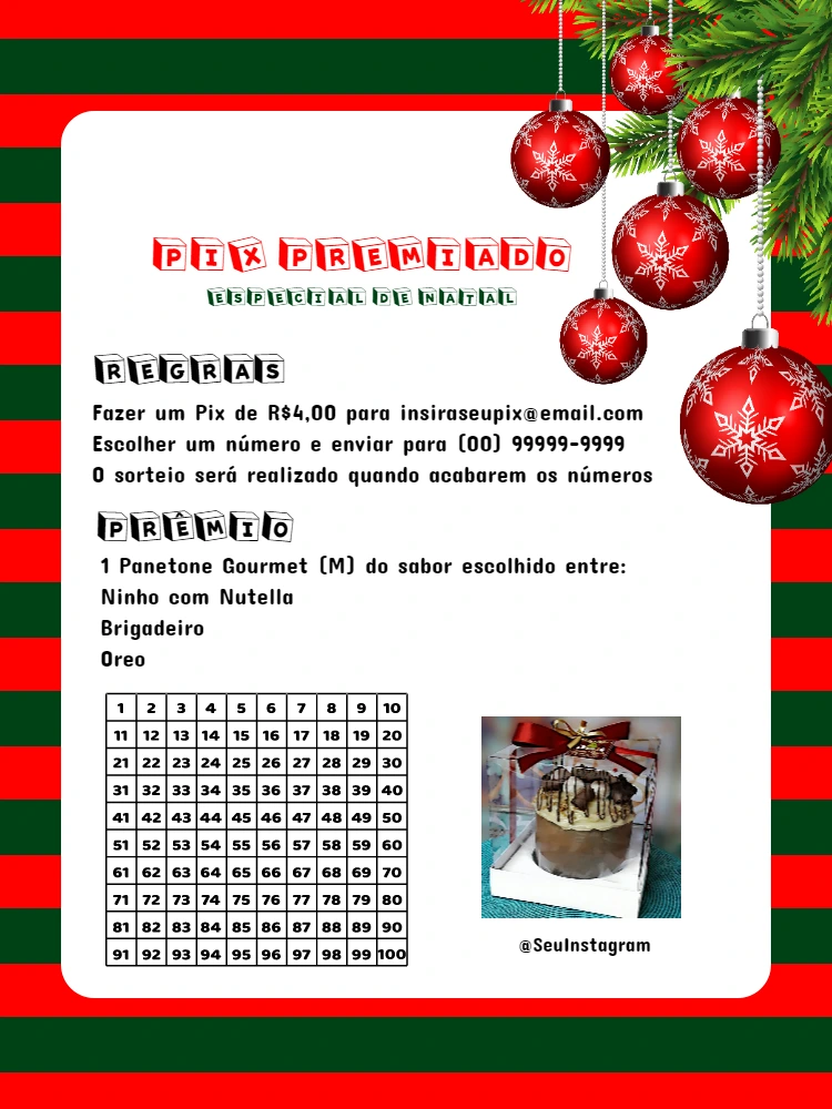 Rifa Pix Premiado de Natal com Números para Editar Online
