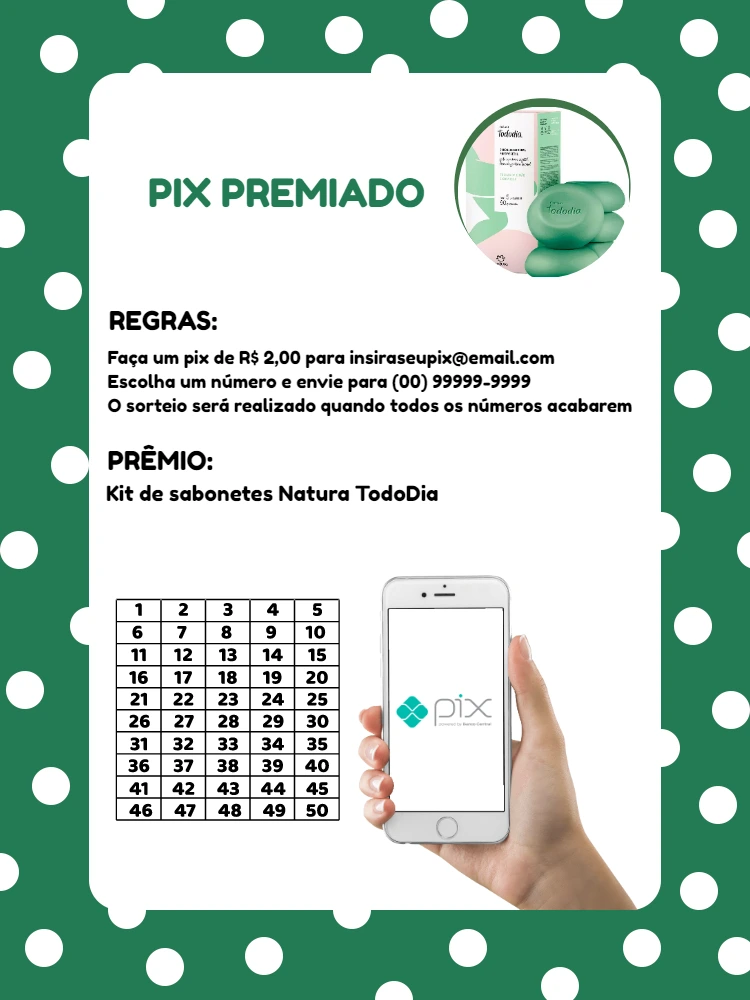 Rifa Pix Premiado com Tabela de Números para Editar Online