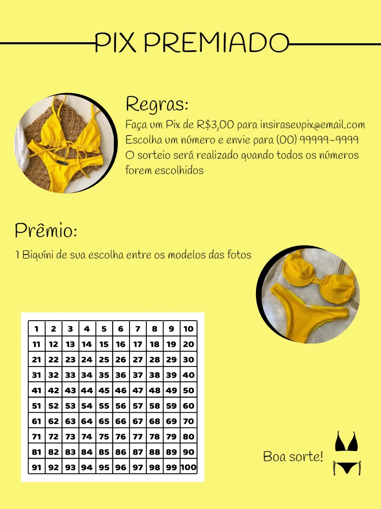 Rifa Pix Premiado com Tabela de Números para Editar Online