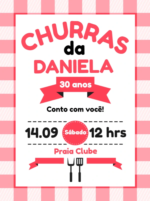Convite Aniversário Churrasco Feminino para Editar Online