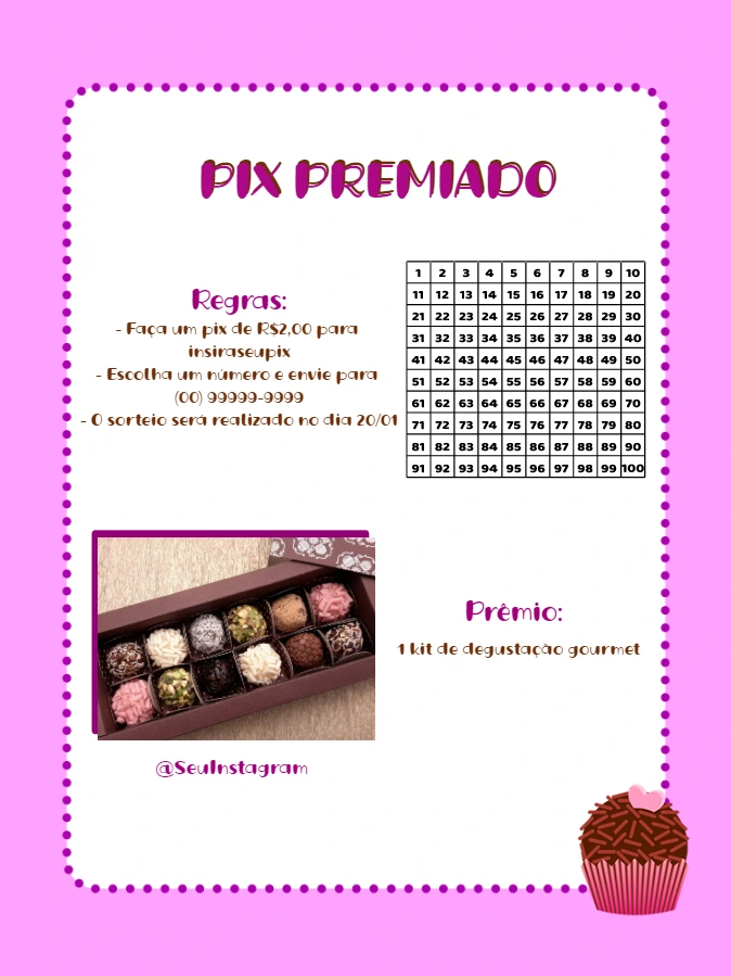 Rifa Pix Premiado com Tabela de Números para Editar Online