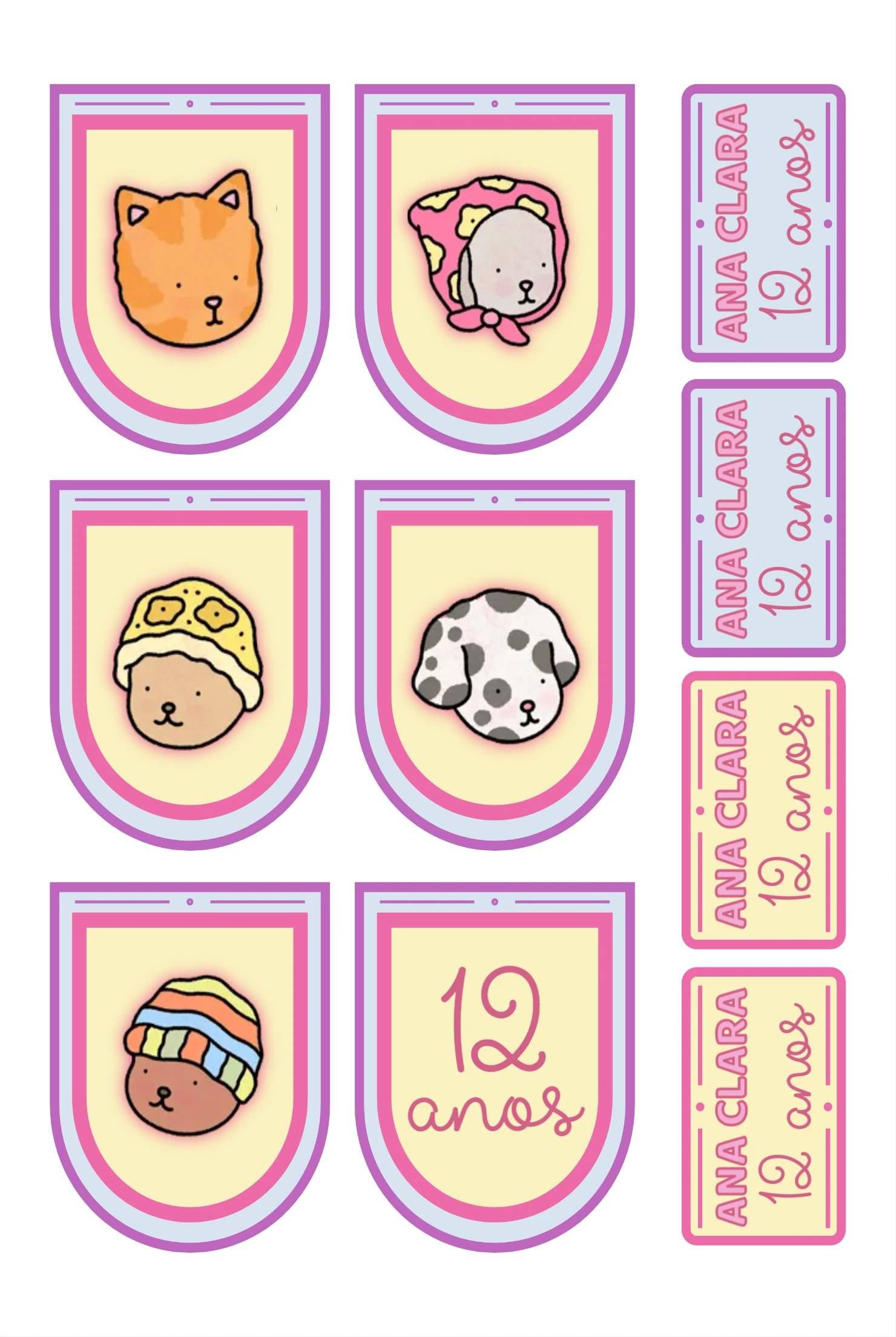 Adesivos de Aniversário Animais Fofos para Editar Online