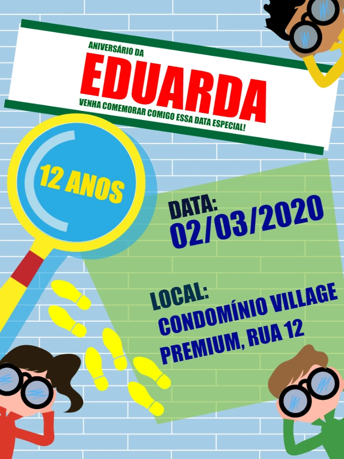 Convite de Aniversário Tema Detetive para Editar Online