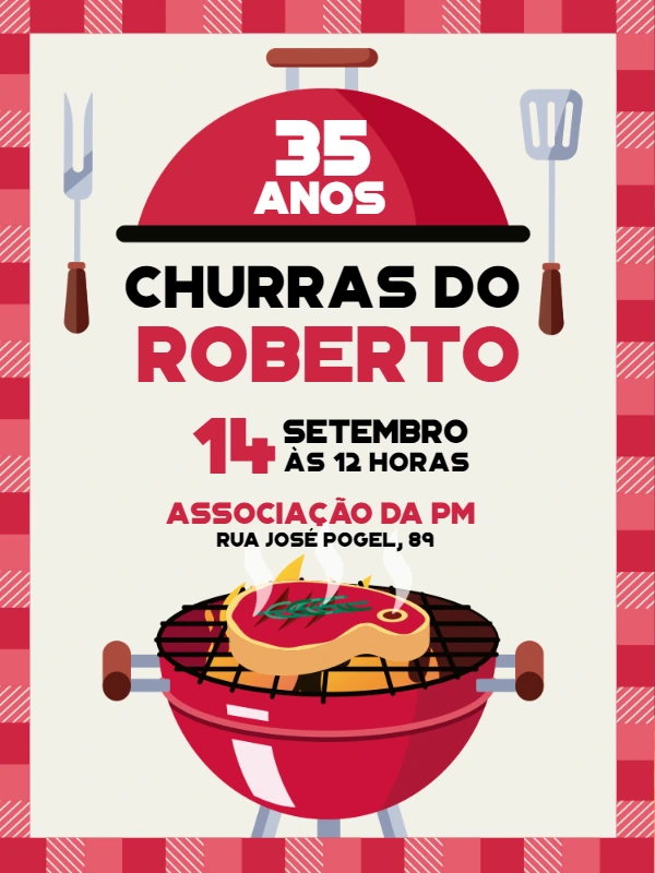Convite de Aniversário Churrasco com Grelha para Editar Online
