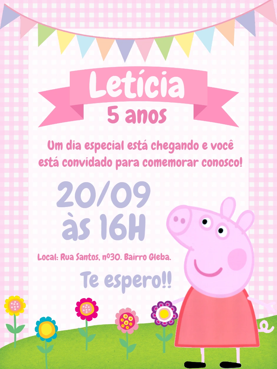 Convite de Aniversário Peppa Pig para Editar e Imprimir