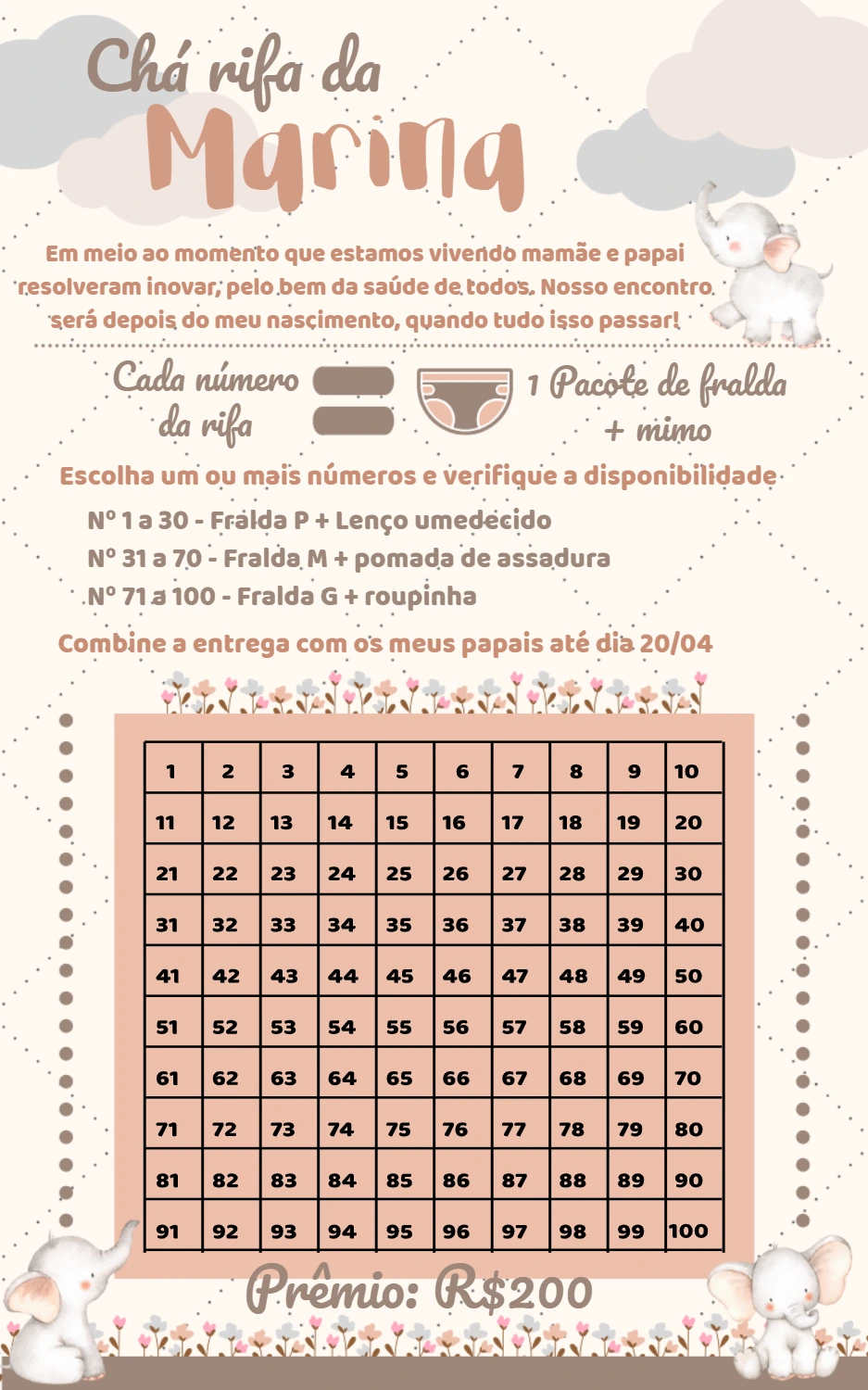 Convite Chá Rifa Elefantinha para Editar Online