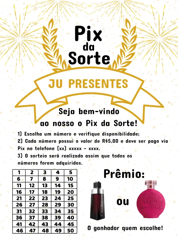 Cartela de Rifa Pix da Sorte Editável Online para Imprimir