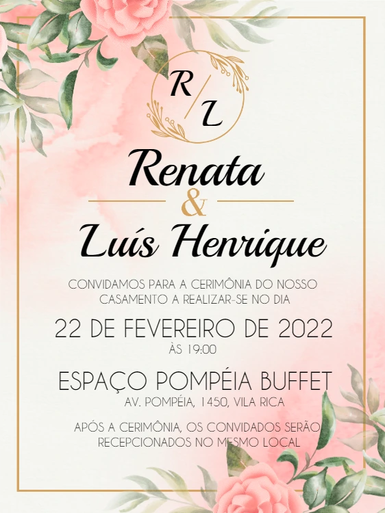 Convite de Casamento Floral Aquarela para Editar Online