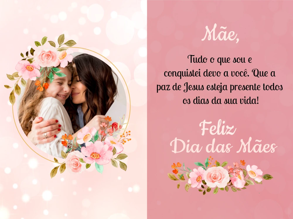 Cartão Dia das Mães com Foto Floral para Editar Online