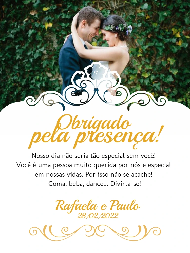 Cartão de Agradecimento Casamento com Foto para Editar Online