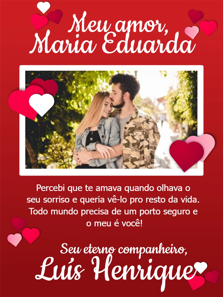 Cartão de Dia dos Namorados com Foto para Editar Online