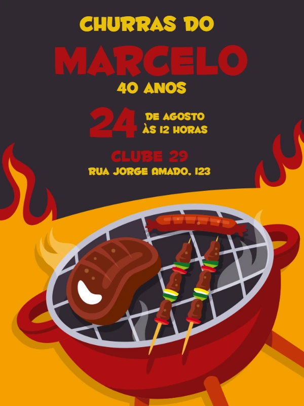 Convite de Aniversário Churrasco com Grelha para Editar Online