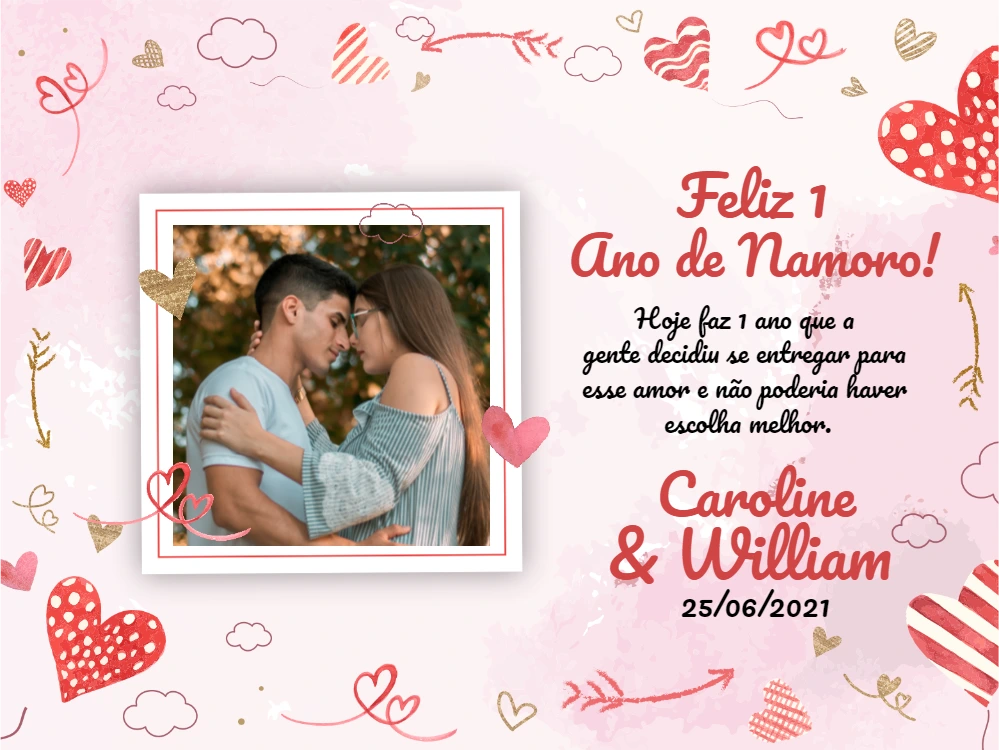 Cartão de Aniversário de Namoro com Foto para Editar Online