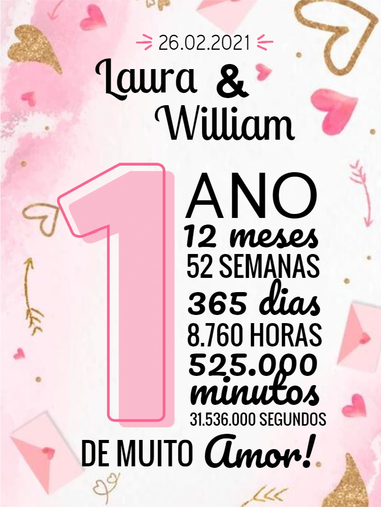 Cartão 1 Ano de Namoro com Foto para Editar Online