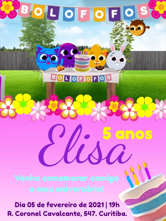 Convite de Aniversário Bolofofos para Editar Online e Imprimir