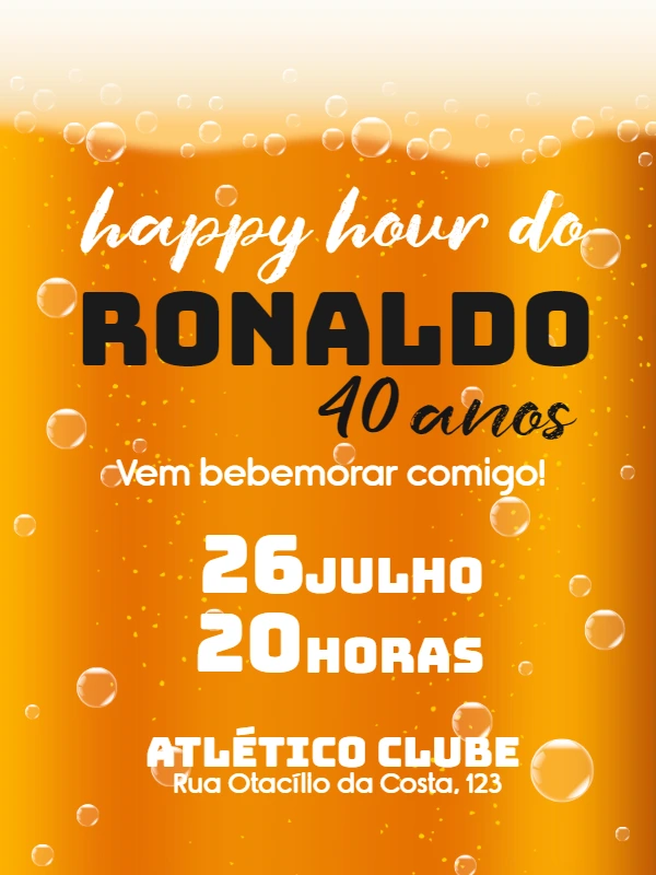 Convite de Aniversário Happy Hour Cerveja para Editar Online