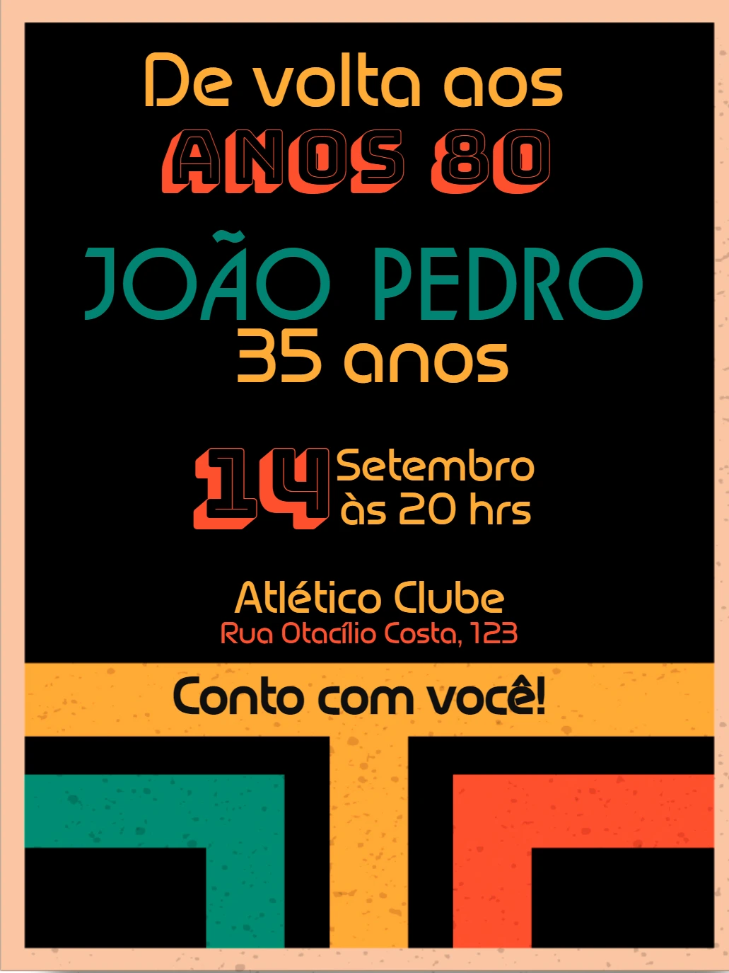 Convite Aniversário Anos 80 Retrô para Editar Online