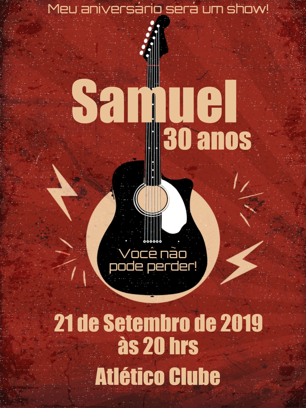 Convite de Aniversário Show de Rock Vintage para Editar Online