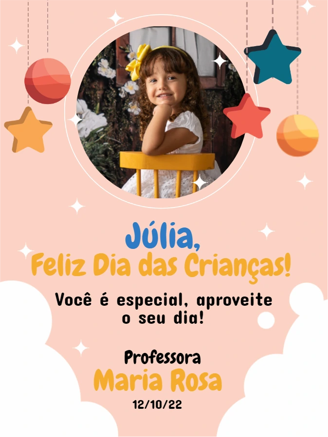Cartão Dia das Crianças com Foto para Editar Online