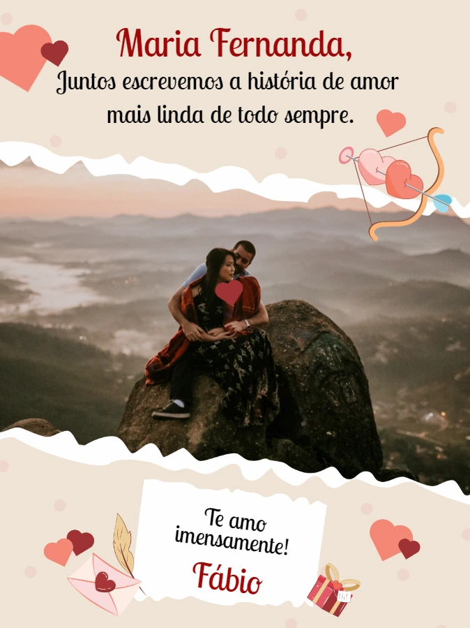 Cartão de Dia dos Namorados com Foto para Editar Online