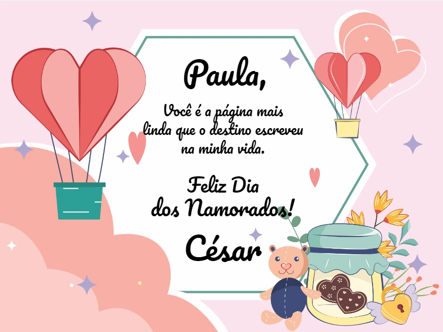 Cartão Dia dos Namorados com Balões para Editar Online