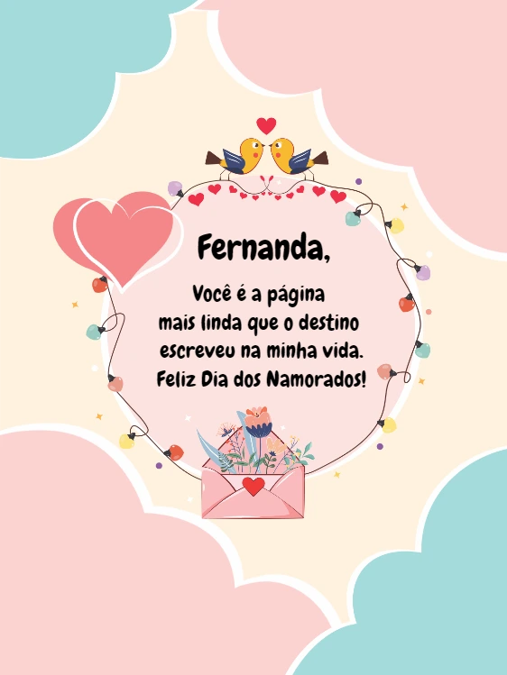 Cartão Dia dos Namorados Romântico com Passarinhos para Editar