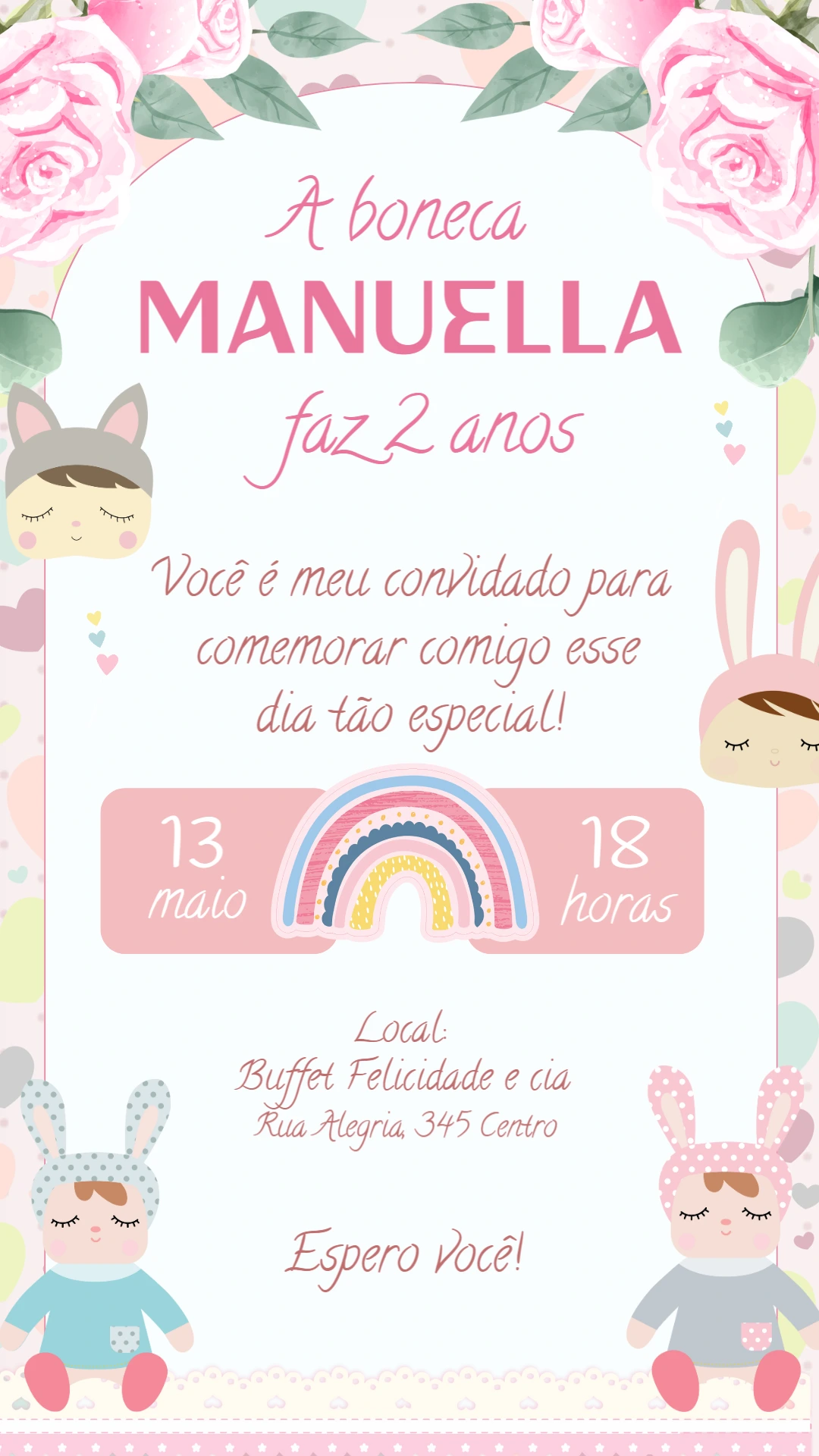 Convite Aniversário Boneca Metoo para Editar Online