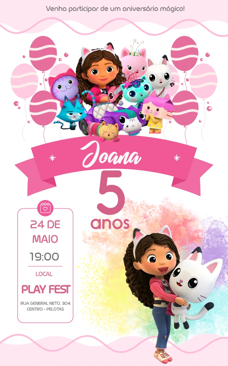 Convite de Aniversário Casa Mágica da Gabby para Editar