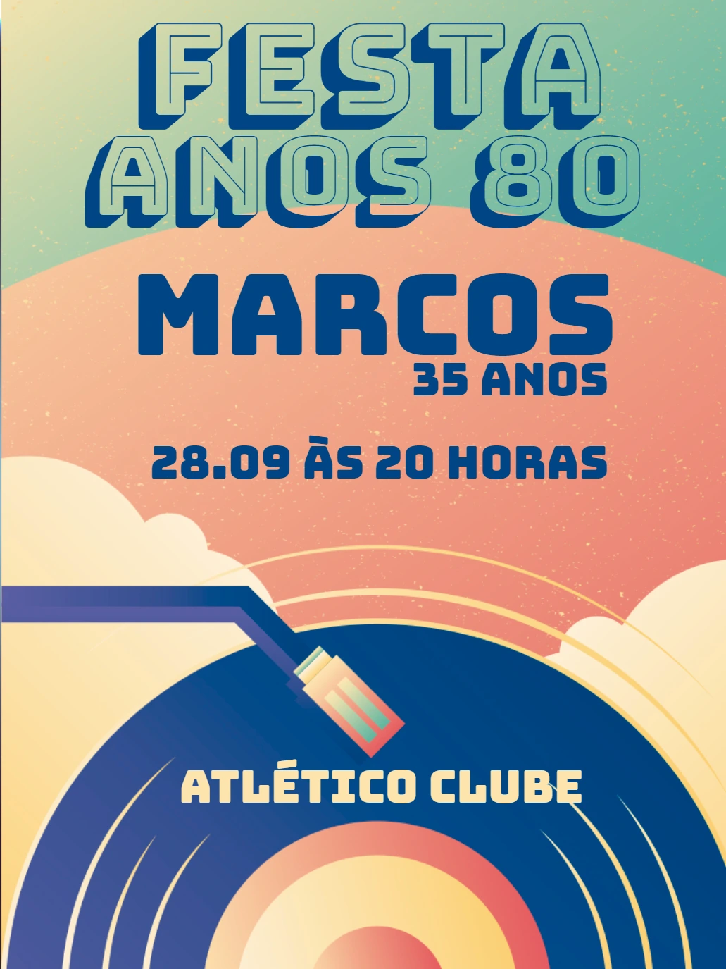 Convite Aniversário Anos 80 com Vinil para Editar Online