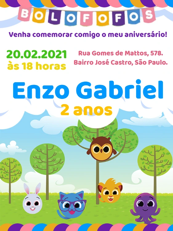 Convite de Aniversário Bolofofos com a Turma para Editar