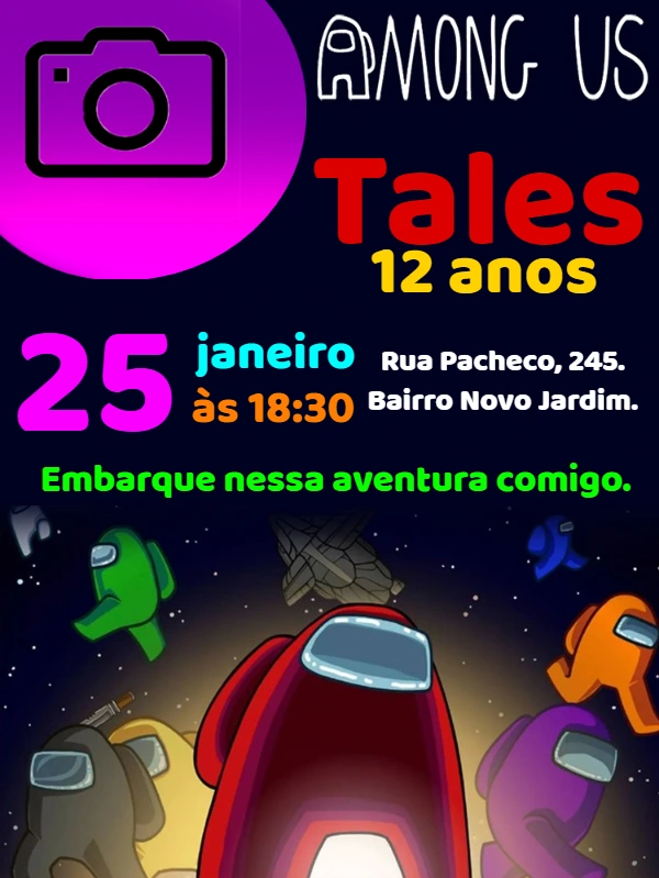 Convite Aniversário Among Us com Foto para Editar Online