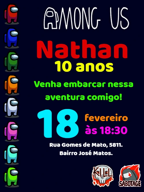 Convite de Aniversário Among Us para Editar Online