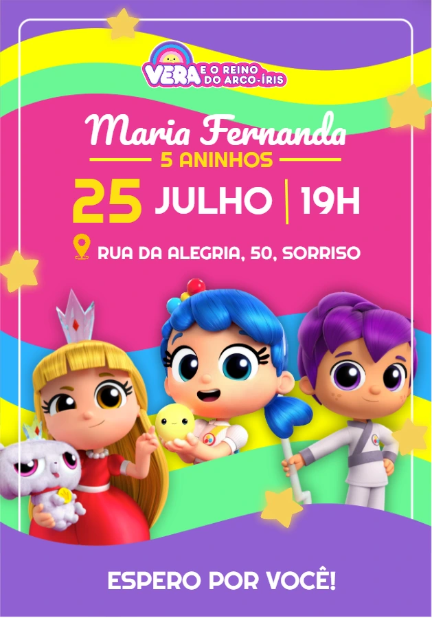 Convite Aniversário Vera e o Reino do Arco-Íris para Editar