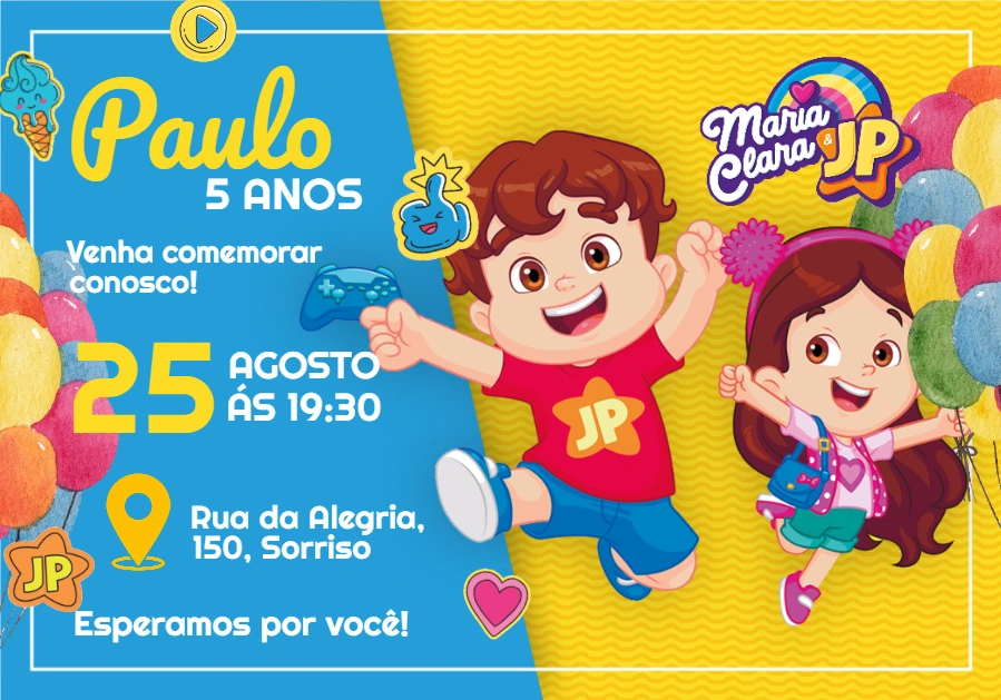 Convite Aniversário Maria Clara e JP para Editar Online