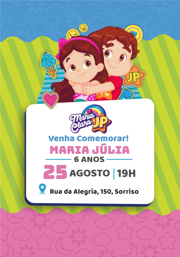 Convite de Aniversário Maria Clara e JP para Editar Online