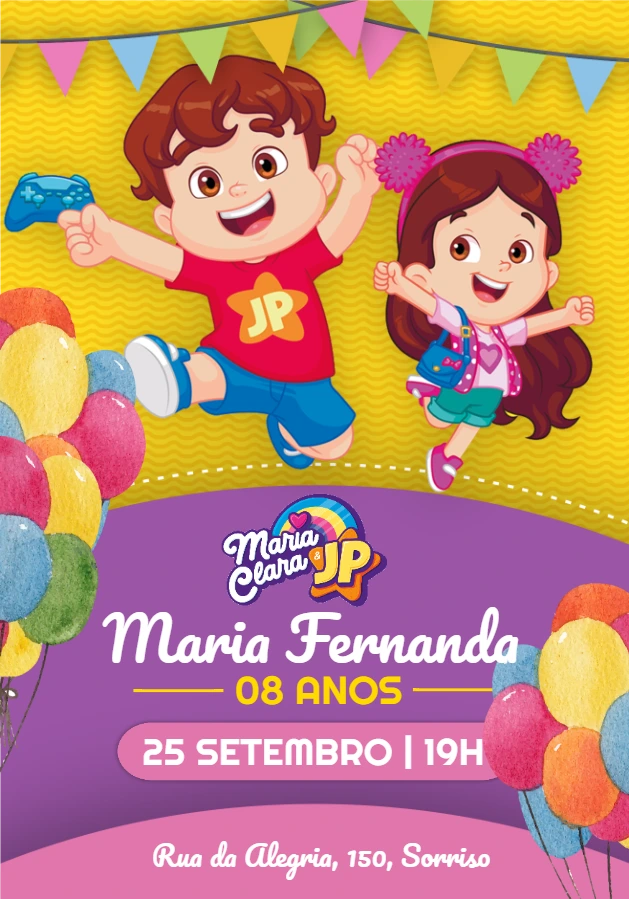 Convite de Aniversário Maria Clara e JP para Editar Online