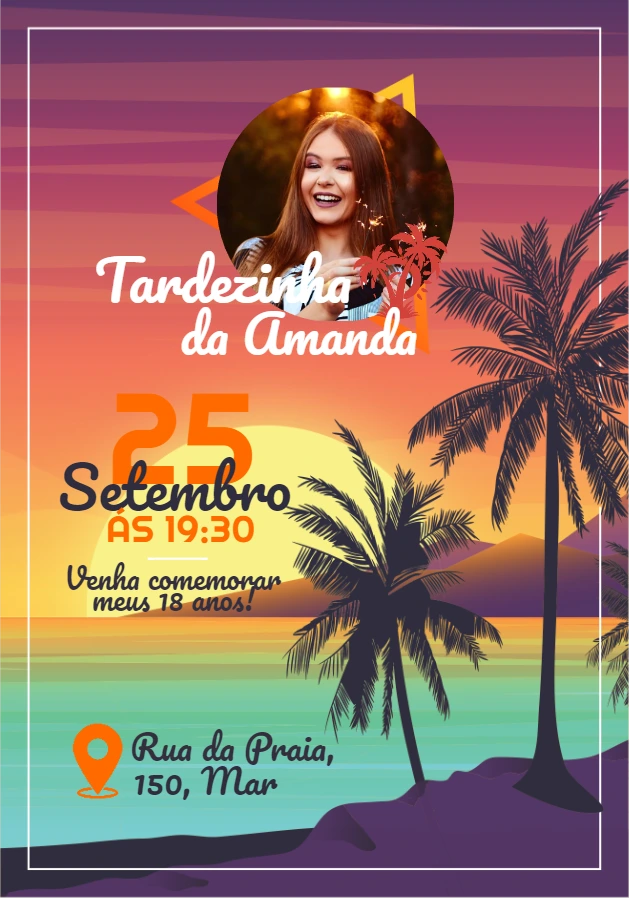 Convite de Aniversário Tardezinha com Foto para Editar Online