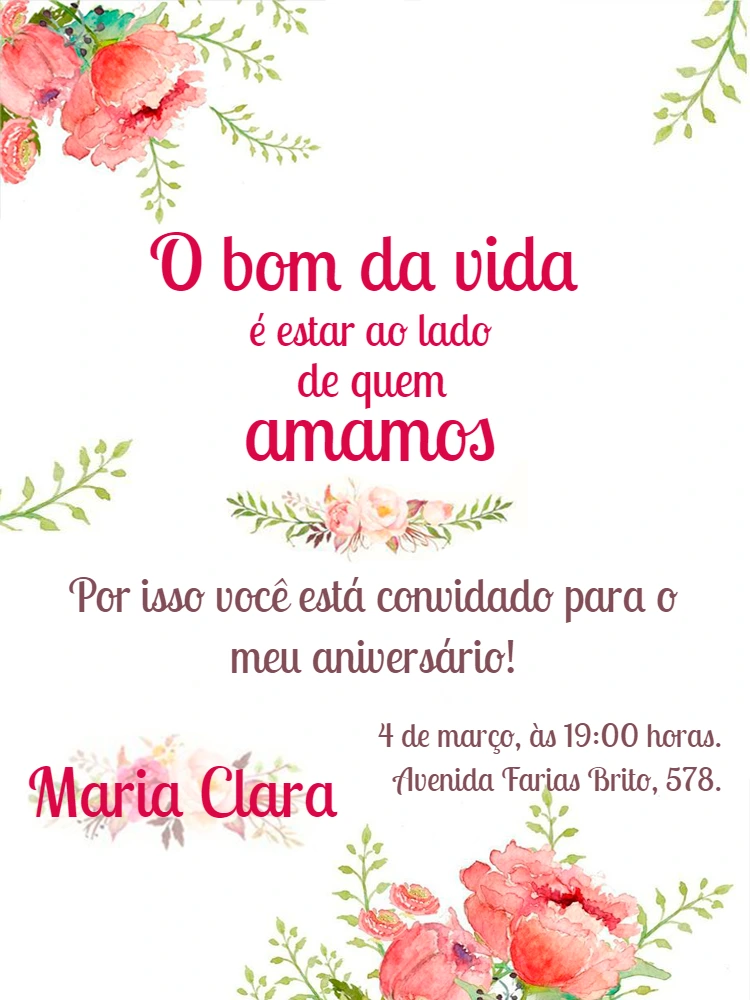Convite de Aniversário Floral Delicado para Editar Online