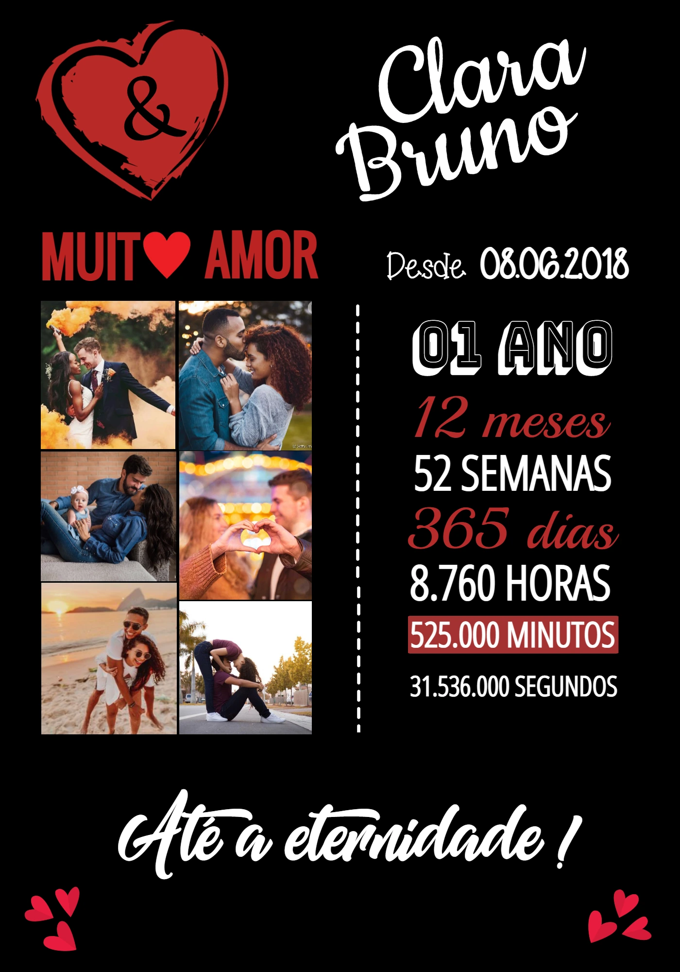 Quadro Aniversário de Namoro com Fotos para Editar Online