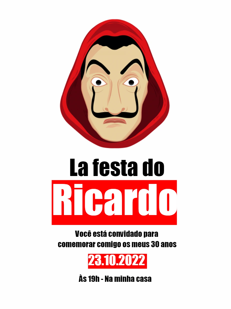 Convite de Aniversário La Casa de Papel para Editar Online