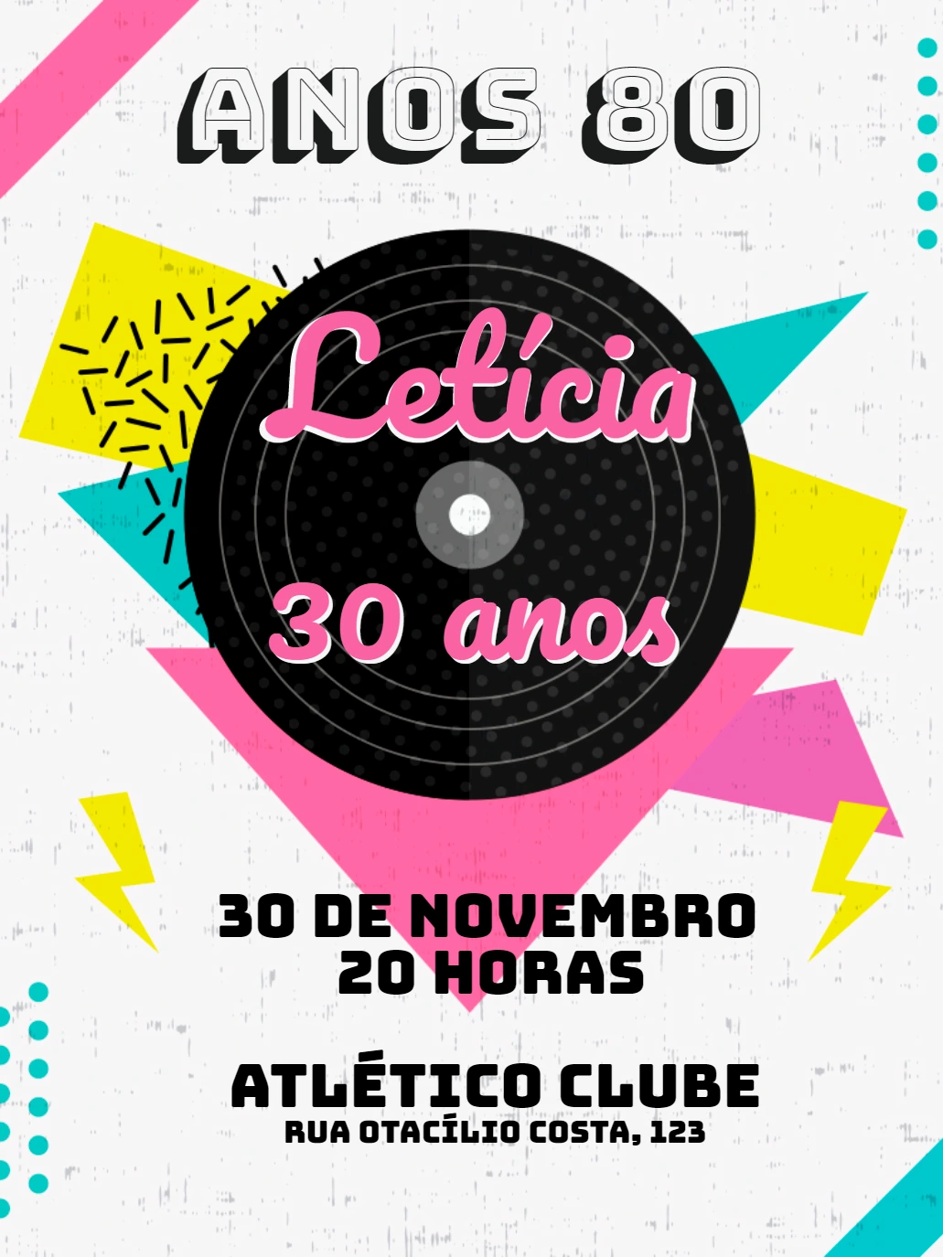 Convite de Aniversário Anos 80 Retrô para Editar Online