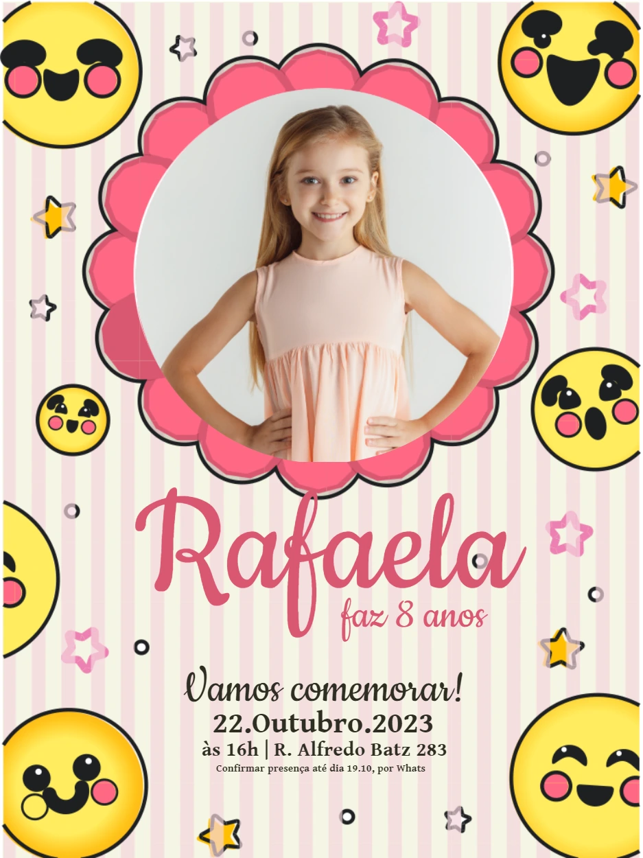 Convite de Aniversário Emoji com Foto para Editar Online
