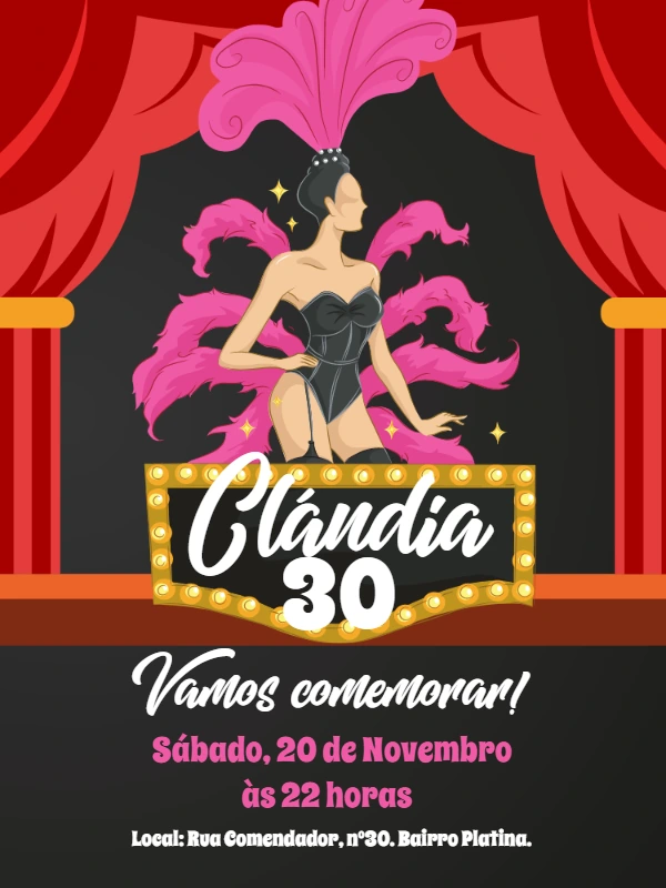Convite de Aniversário Tema Cabaret para Editar Online