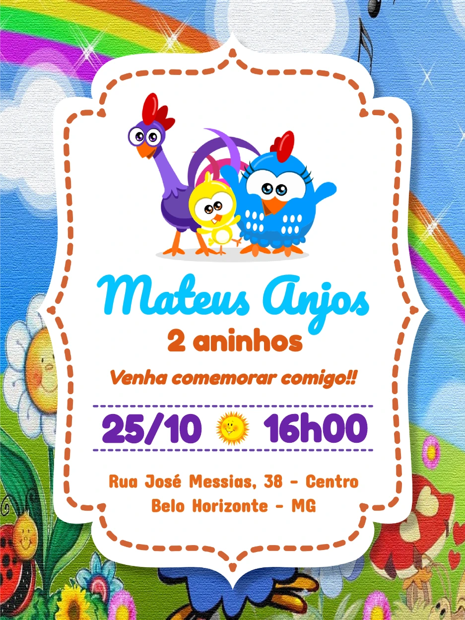 Convite Aniversário Galinha Pintadinha com Personagens para Editar