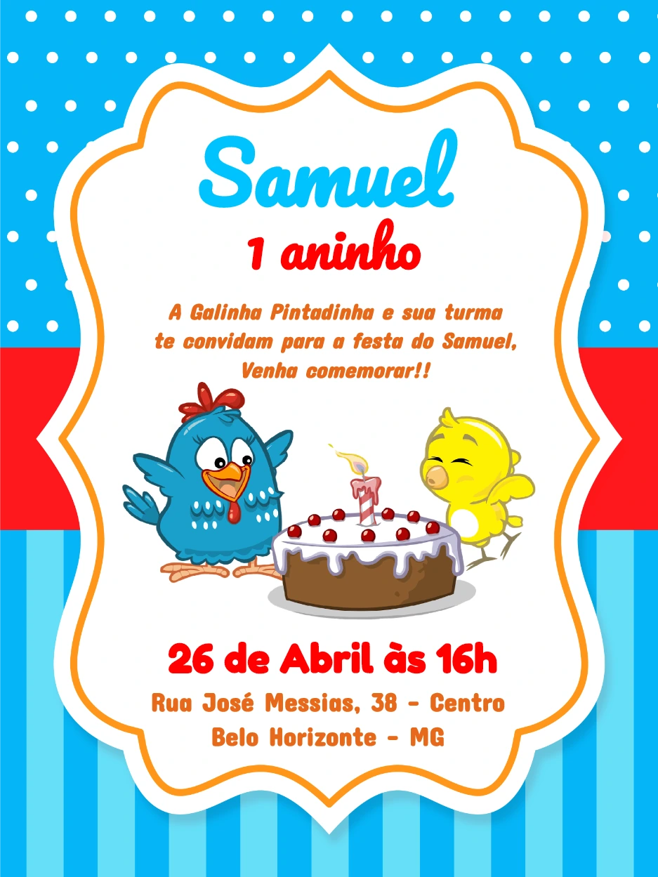 Convite de Aniversário Galinha Pintadinha Editável Online
