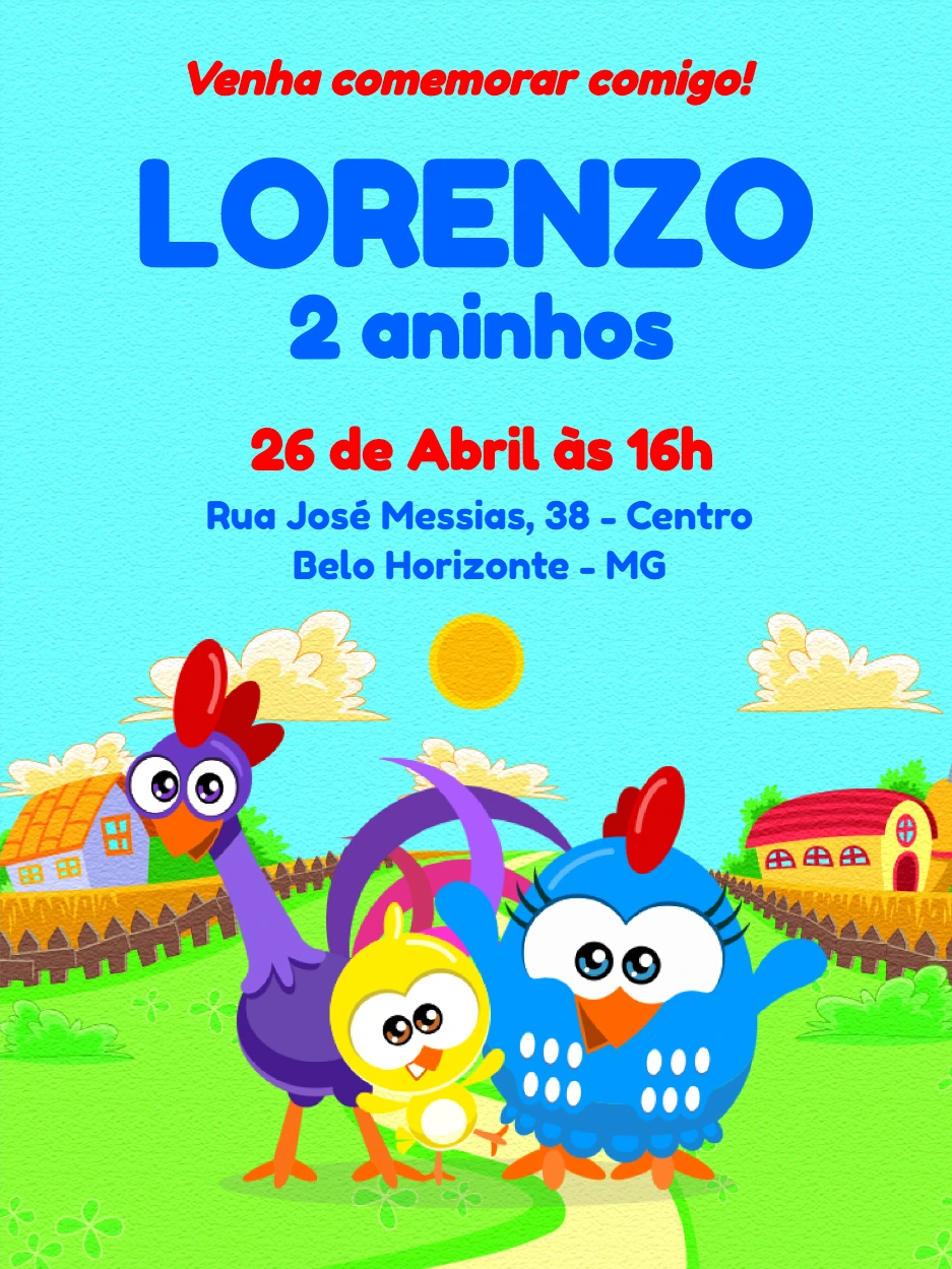 Convite de Aniversário Galinha Pintadinha para Editar Online
